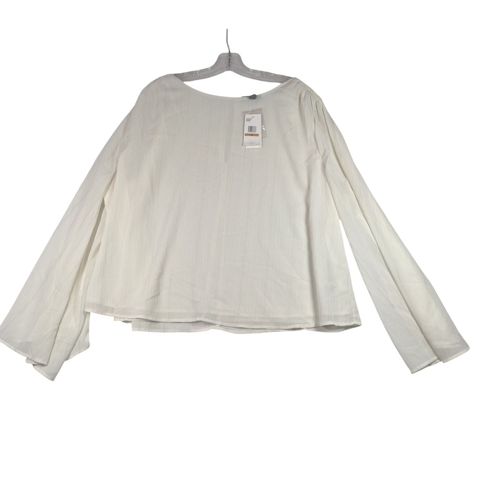 Jessica Simpson Womens 3X Gardenia White Metallic Pinstripe Bell Sleeve Blouse